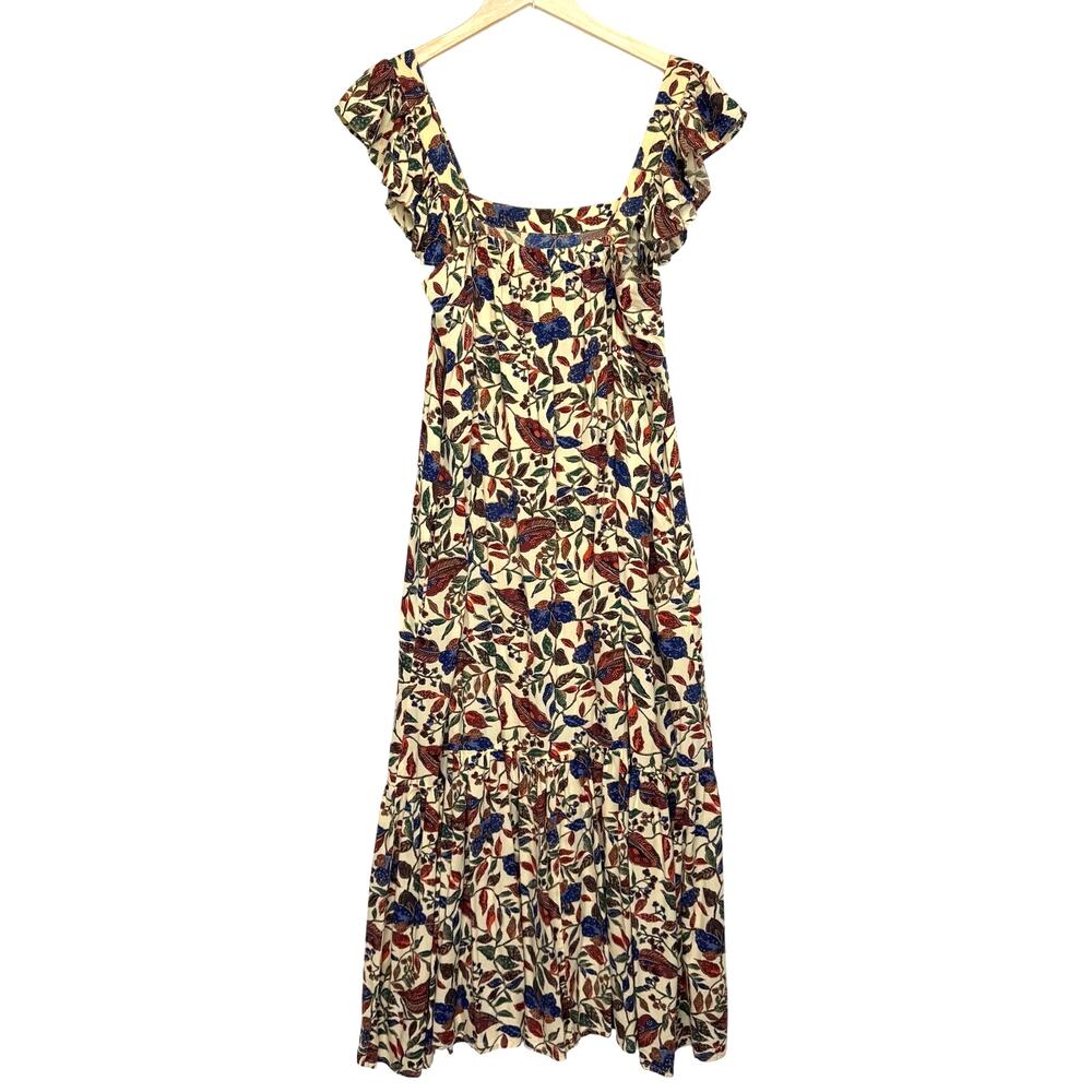 House of Harlow Earthtone Floral Dress Womens S Loose Flowy Fit Ruffle Straps